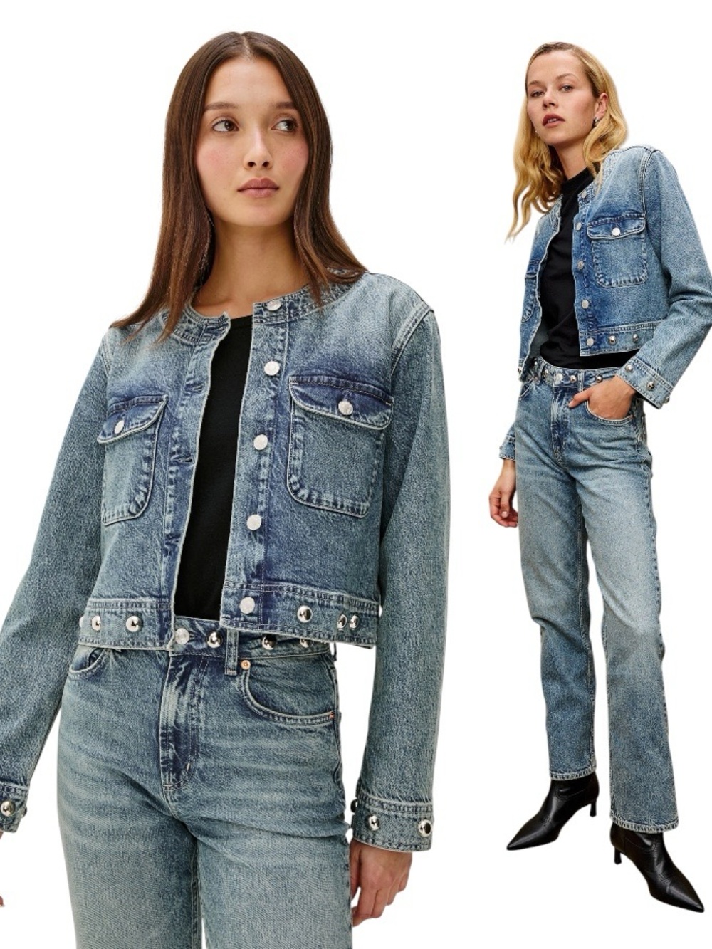 $278 Rails Capistrano Jacket Desert Sky Studded Denim Pocketed Jacket